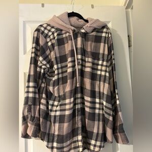 American Eagle Outfitters Flannel hoodie with Sherpa lined hood